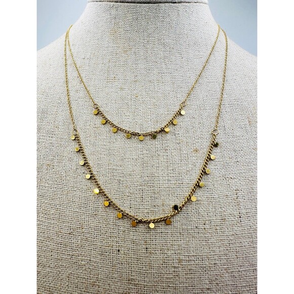 18k gold plated stainless layered dainty Necklace 17” - Picture 1 of 3
